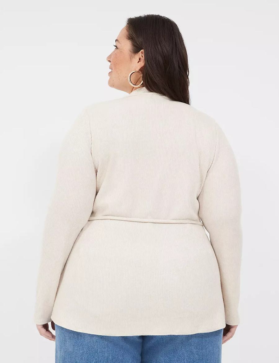 Lane Bryant Lurex Mock-Neck Tie-Waist Top Women Sweaters Beige | HSE6435AV