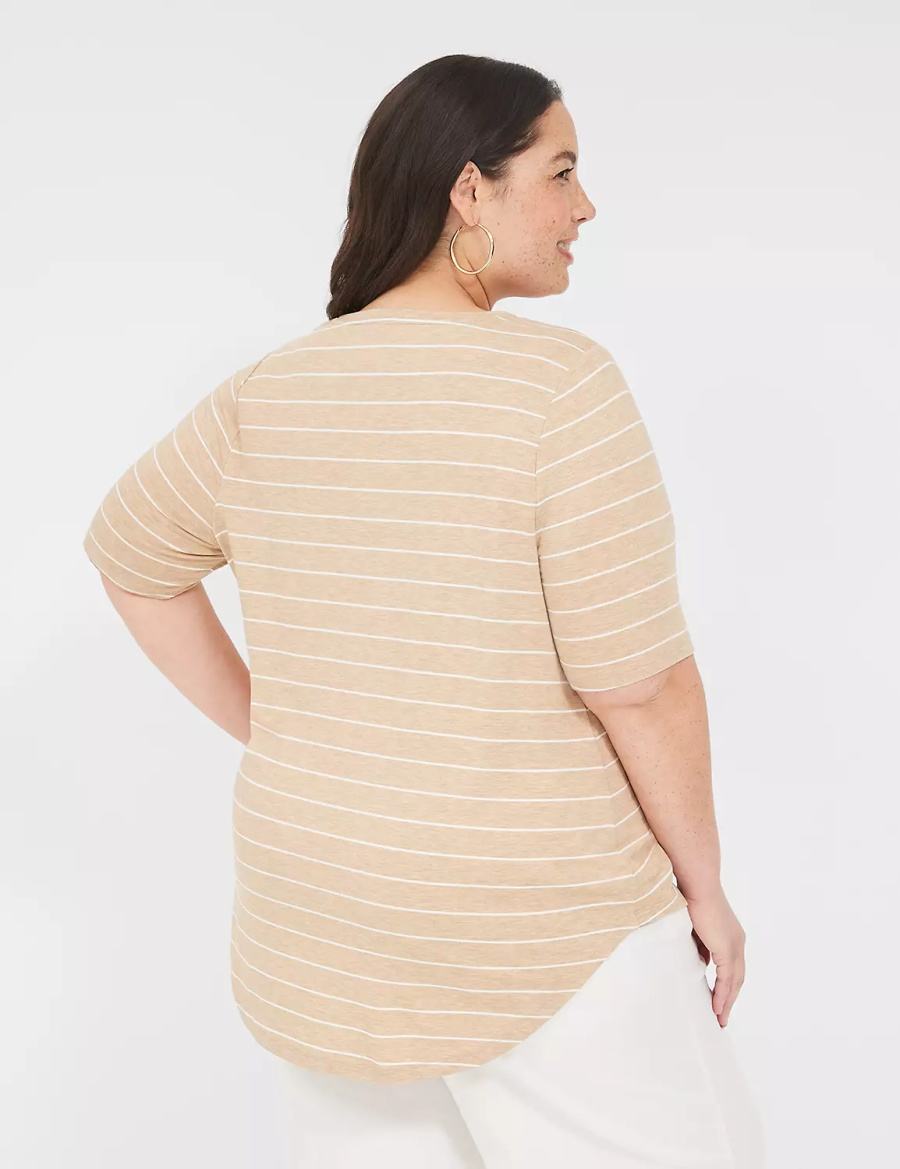 Lane Bryant Lurex Perfect Sleeve Crew-Neck Tee Women T Shirts Brown Stripes | SUX732JU