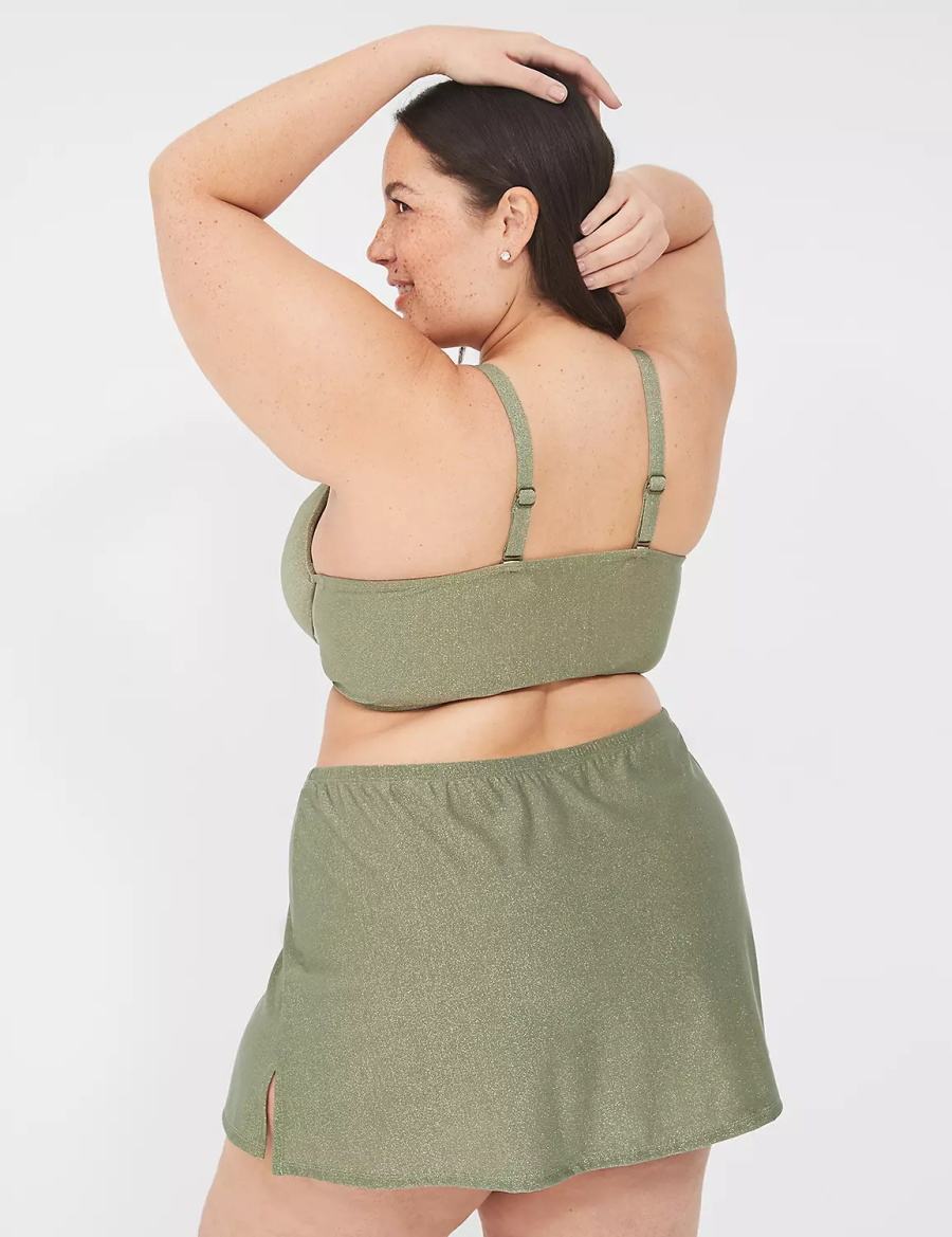 Lane Bryant Lurex Side Slit Swim Women Skirts Green | EQM3066VZ