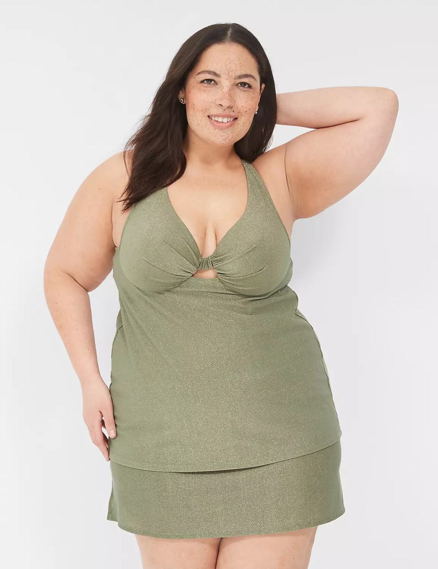 Lane Bryant Lurex Side Slit Swim Women Skirts Green | EQM3066VZ