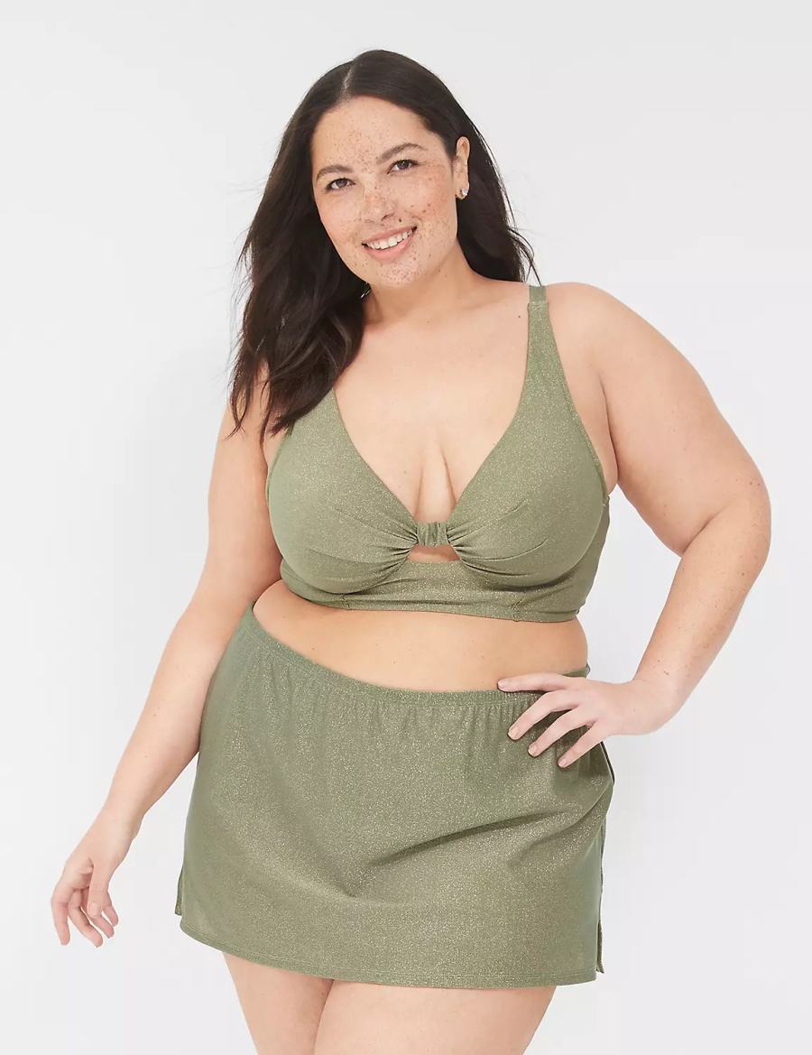 Lane Bryant Lurex Side Slit Swim Women Skirts Green | EQM3066VZ