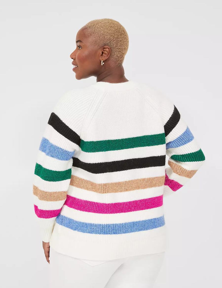 Lane Bryant Lurex Stripe Crew-Neck Women Sweaters White Stripes | UAG6775BV