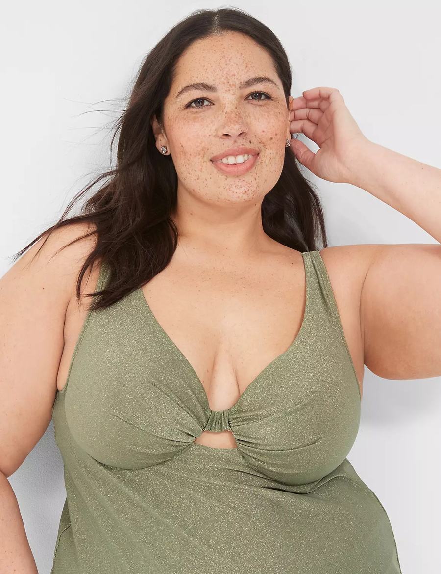 Lane Bryant Lurex Underwire Knot-Front Tankini Women Bikini Top Green | YPA7160QV