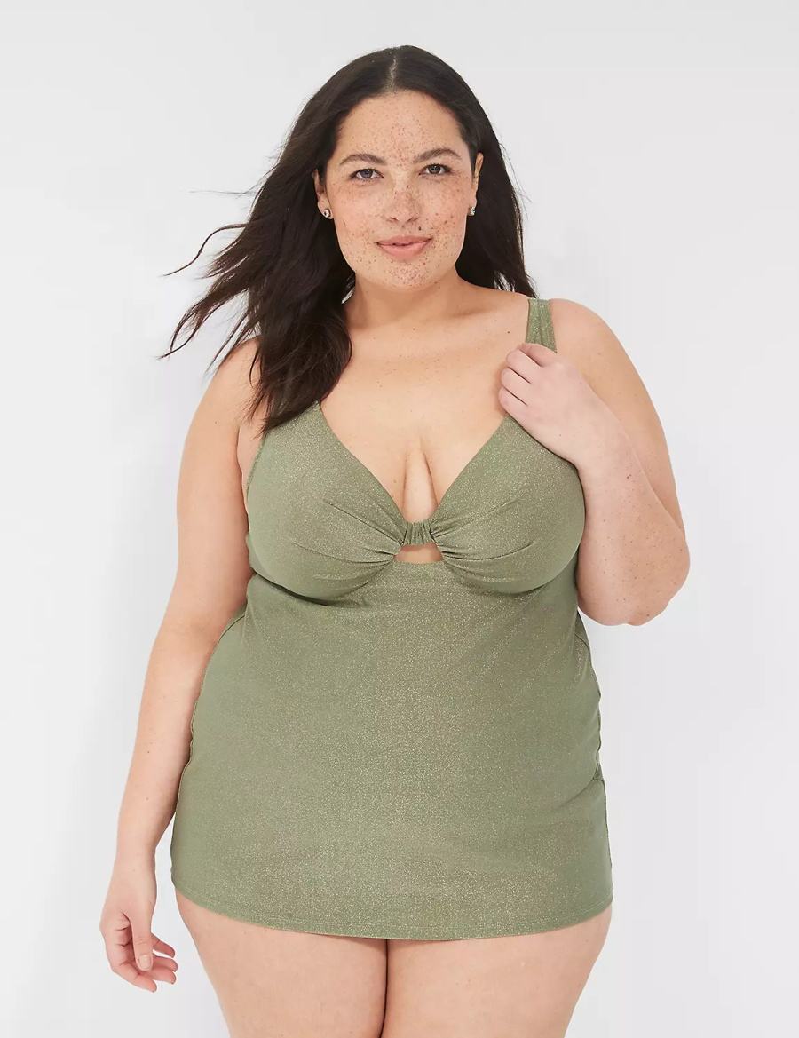 Lane Bryant Lurex Underwire Knot-Front Tankini Women Bikini Top Green | YPA7160QV