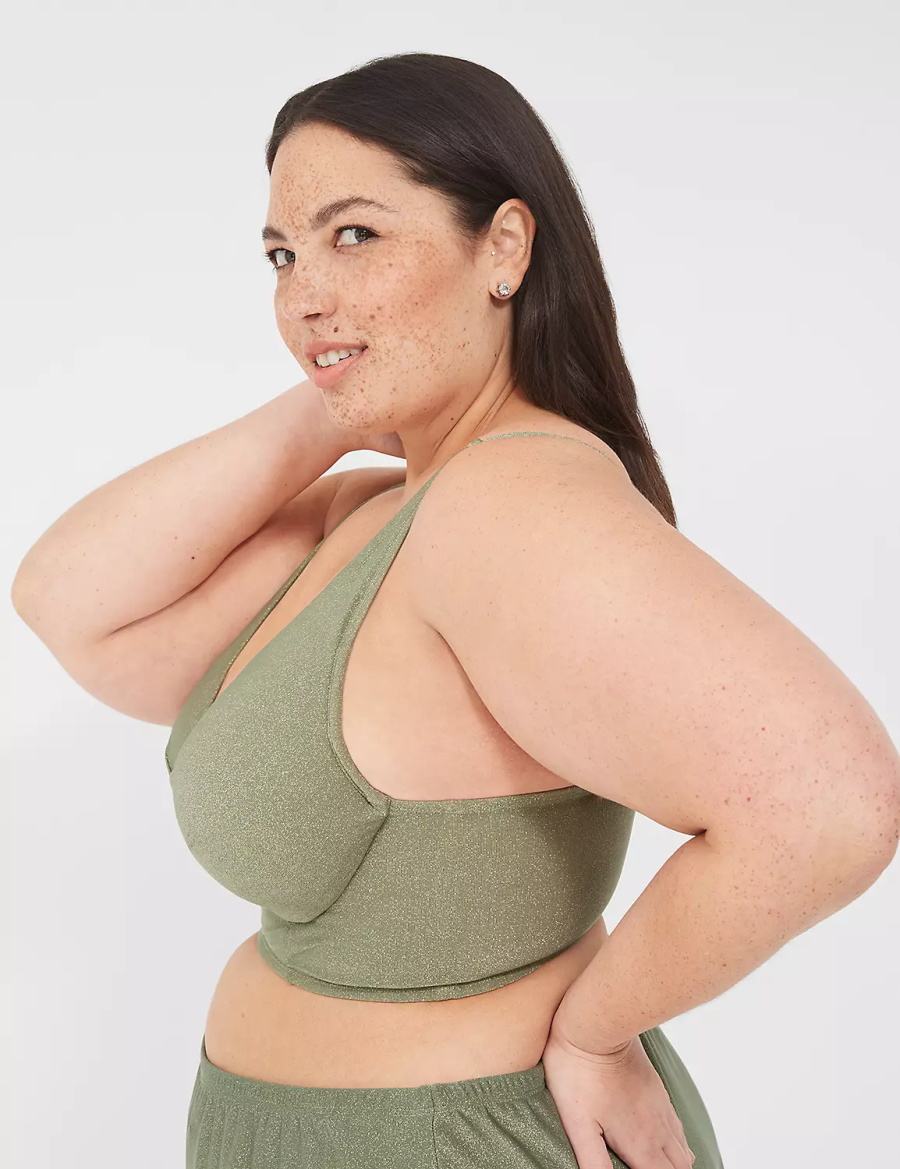 Lane Bryant Lurex Underwire Knot-Front Women Bikini Top Green | WYB2479LQ