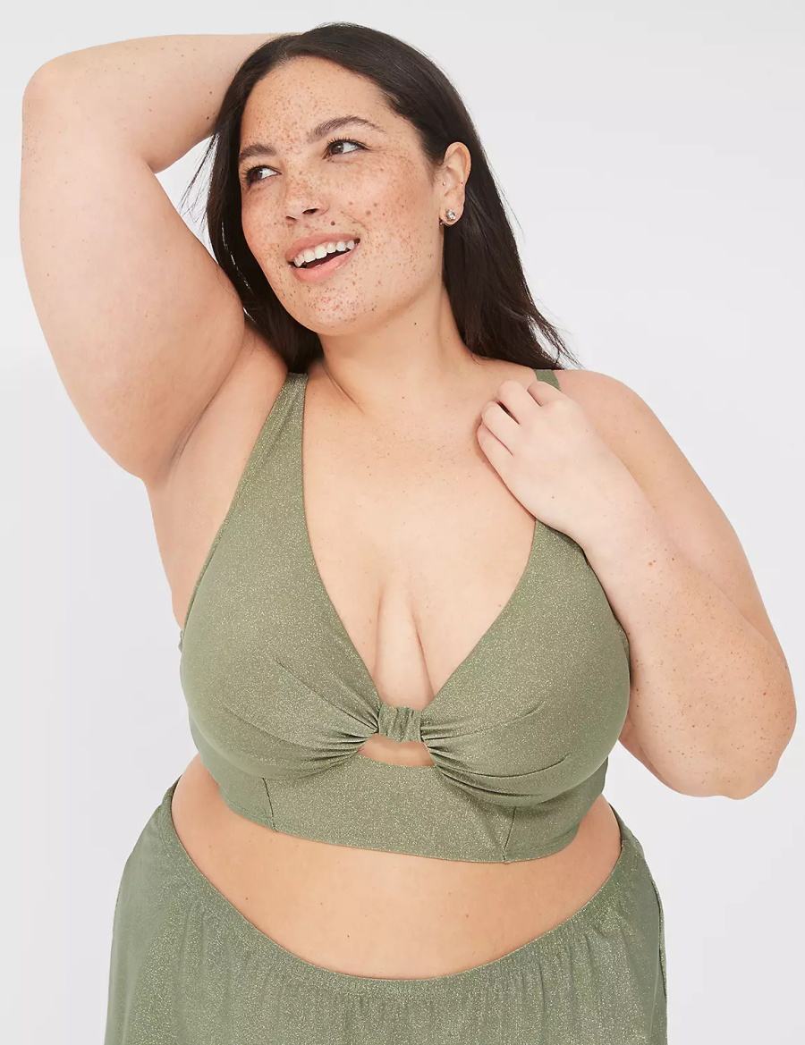 Lane Bryant Lurex Underwire Knot-Front Women Bikini Top Green | WYB2479LQ