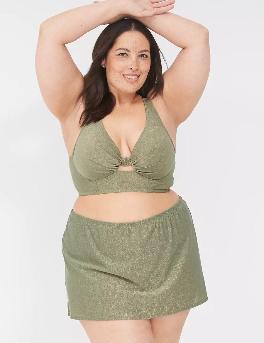 Lane Bryant Lurex Underwire Knot-Front Women Bikini Top Green | WYB2479LQ