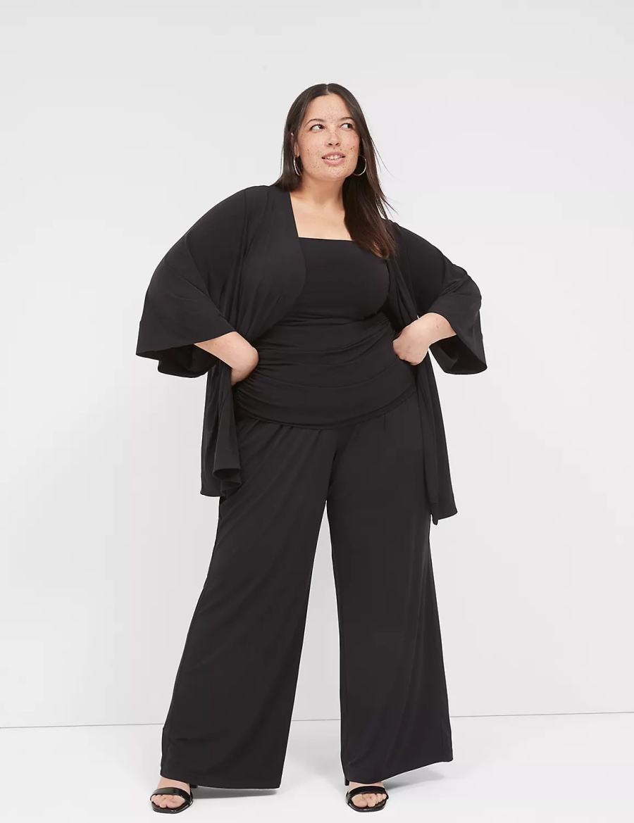 Lane Bryant Matte Jersey Pull-On Wide Leg Women Pants Black | MCO1717RQ