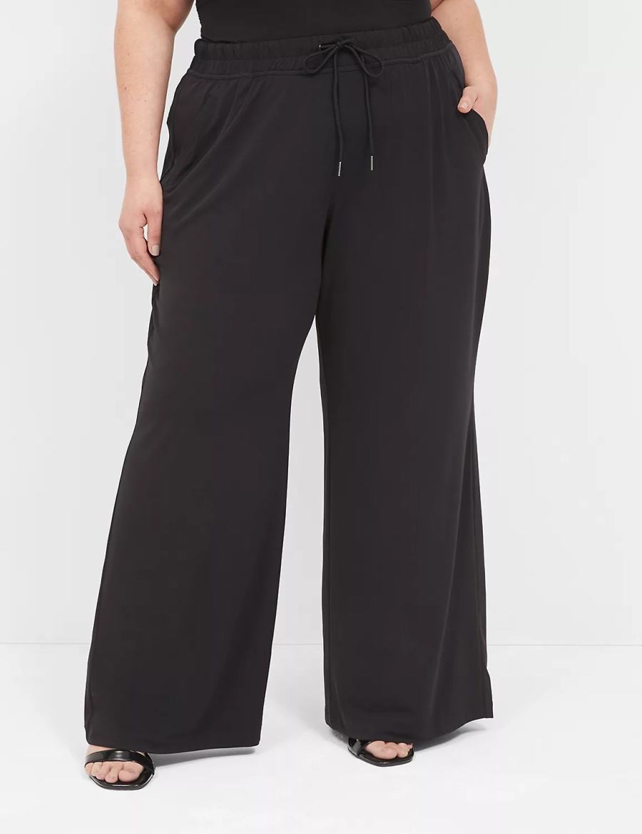 Lane Bryant Matte Jersey Pull-On Wide Leg Women Pants Black | MCO1717RQ