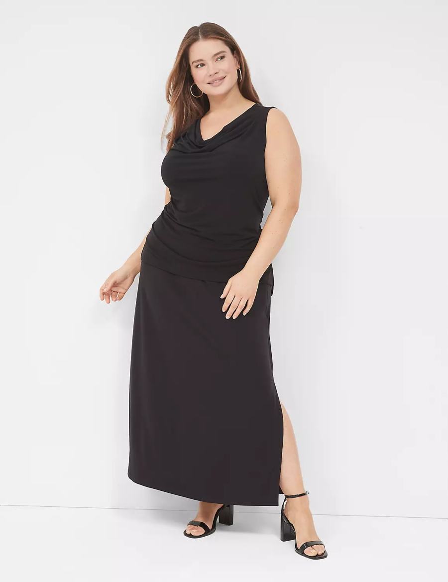 Lane Bryant Matte Jersey Side-Slit Maxi Women Skirts Black | FVX8762VX