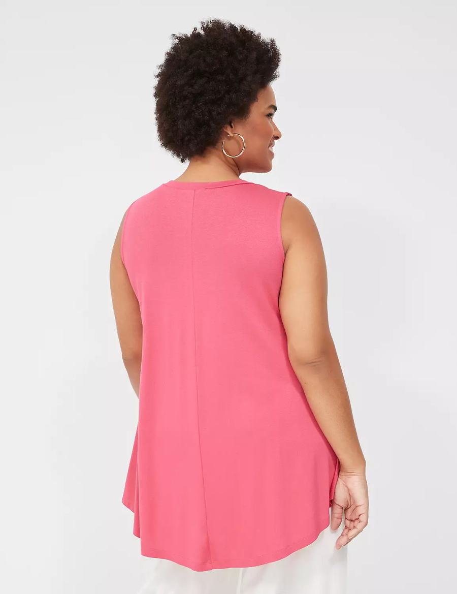 Lane Bryant Max Swing High-Neck Smocked-Shoulder Tunic Women T Shirts Pink | IIK548KC