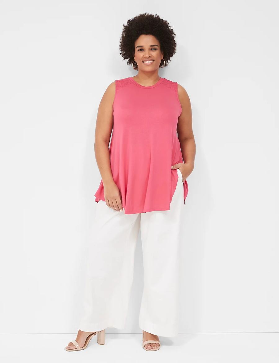 Lane Bryant Max Swing High-Neck Smocked-Shoulder Tunic Women T Shirts Pink | IIK548KC