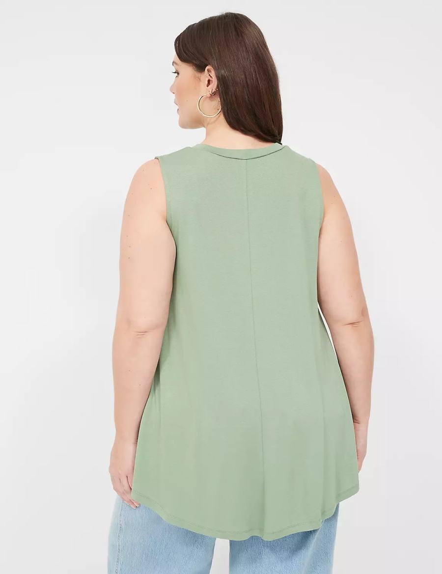 Lane Bryant Max Swing High-Neck Smocked-Shoulder Tunic Women T Shirts Light Green | EQG4490BC