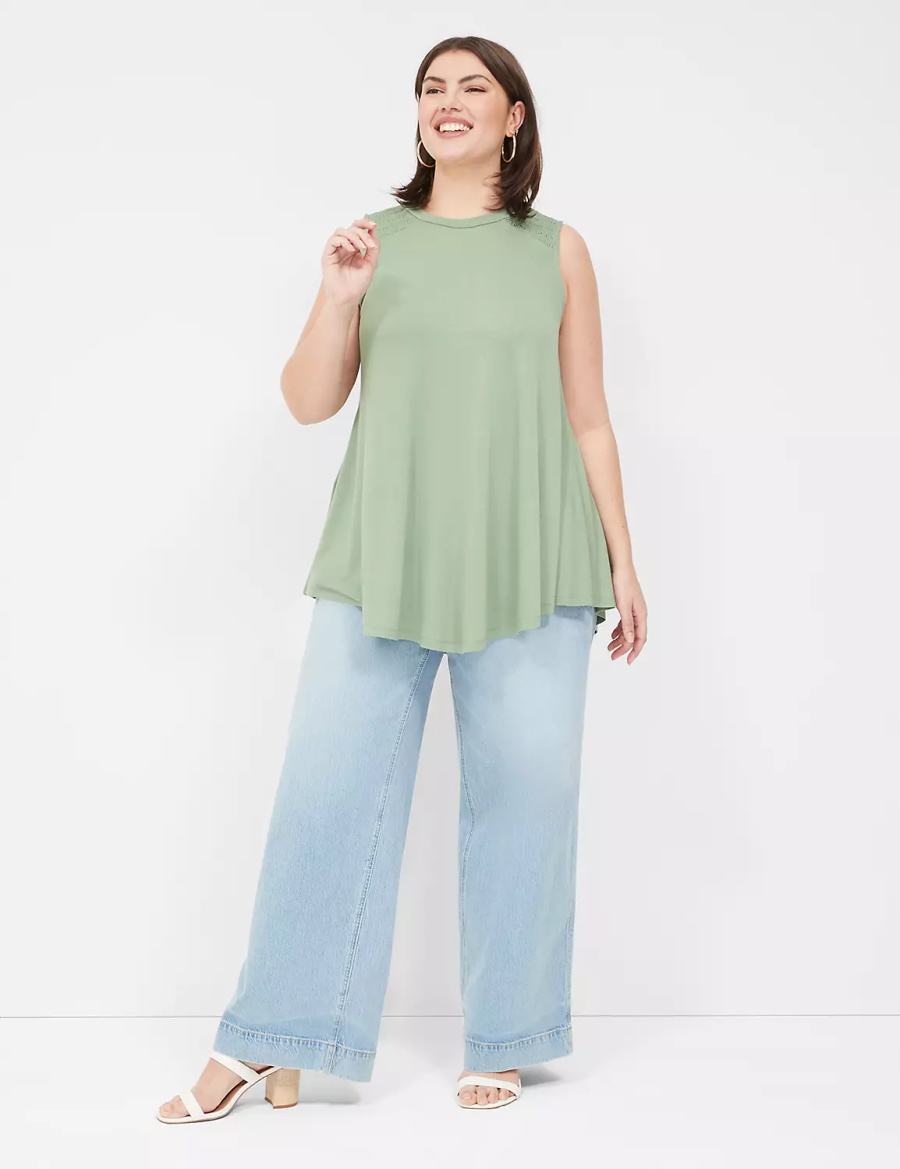 Lane Bryant Max Swing High-Neck Smocked-Shoulder Tunic Women T Shirts Light Green | EQG4490BC