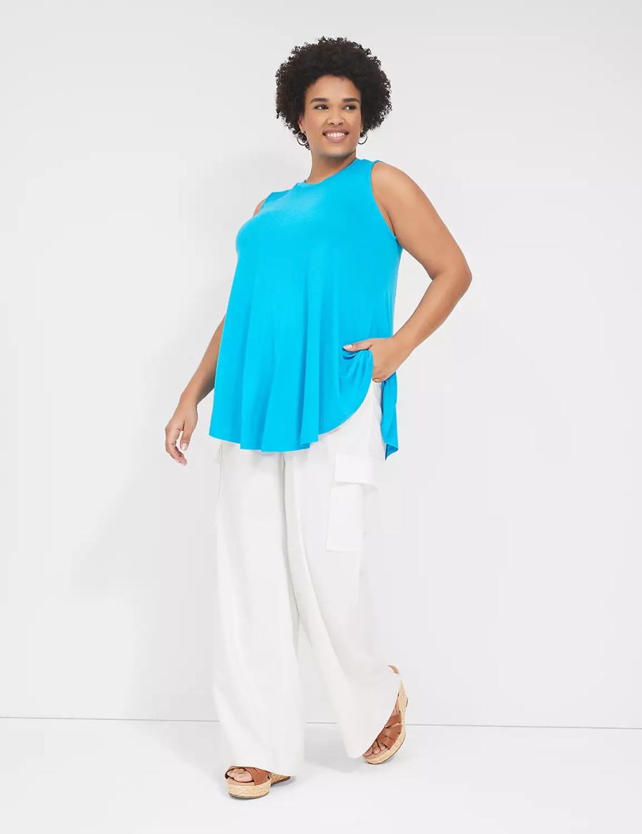 Lane Bryant Max Swing High-Neck Smocked-Shoulder Tunic Women T Shirts Blue | UWI4480LW