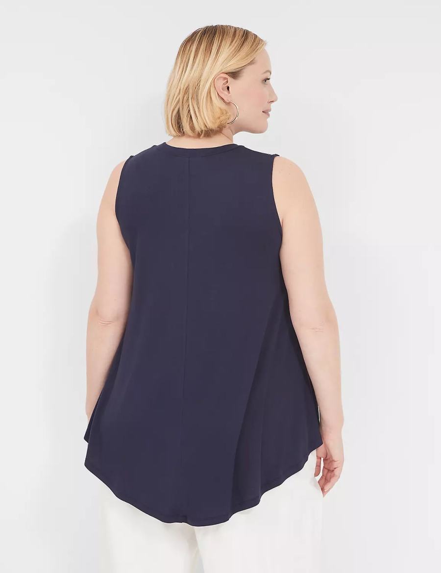 Lane Bryant Max Swing High-Neck Smocked-Shoulder Tunic Women T Shirts Blue | JLD2113CZ