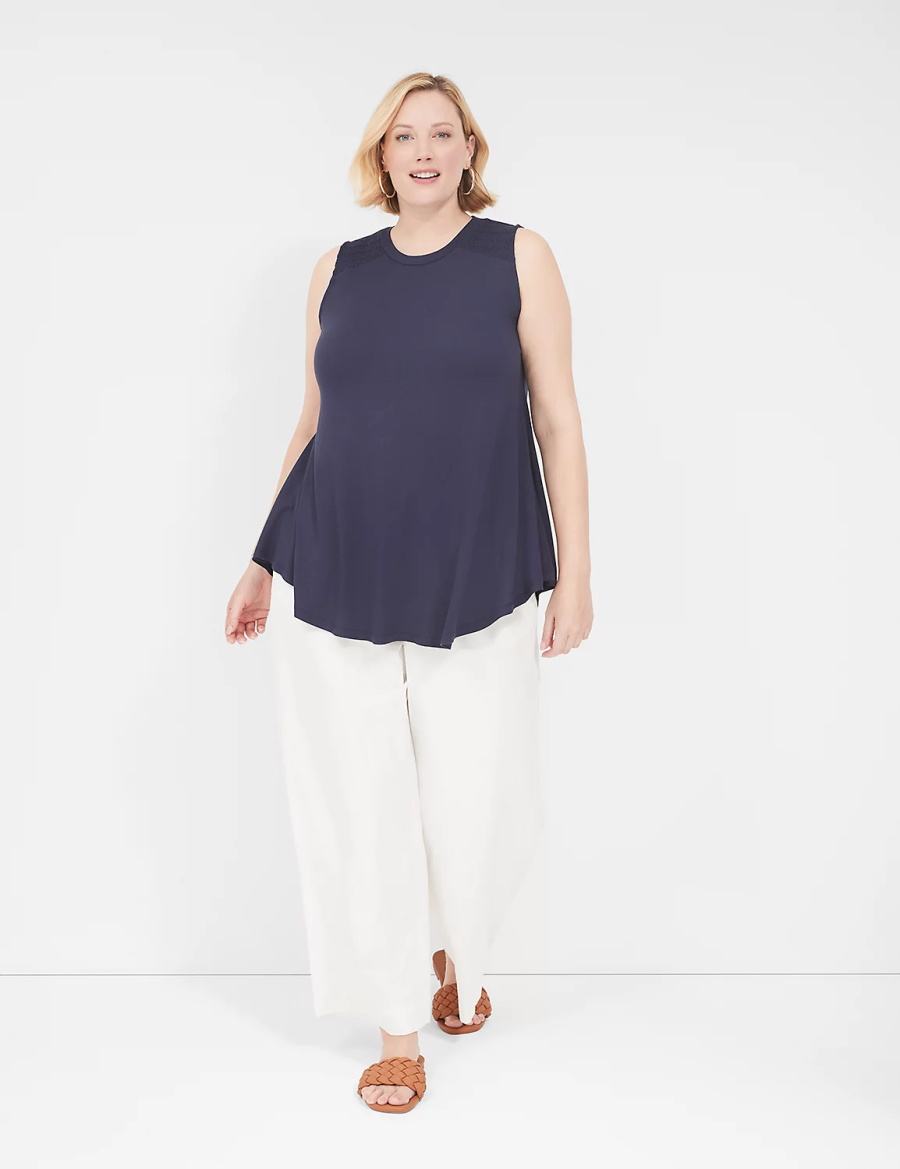 Lane Bryant Max Swing High-Neck Smocked-Shoulder Tunic Women T Shirts Blue | JLD2113CZ