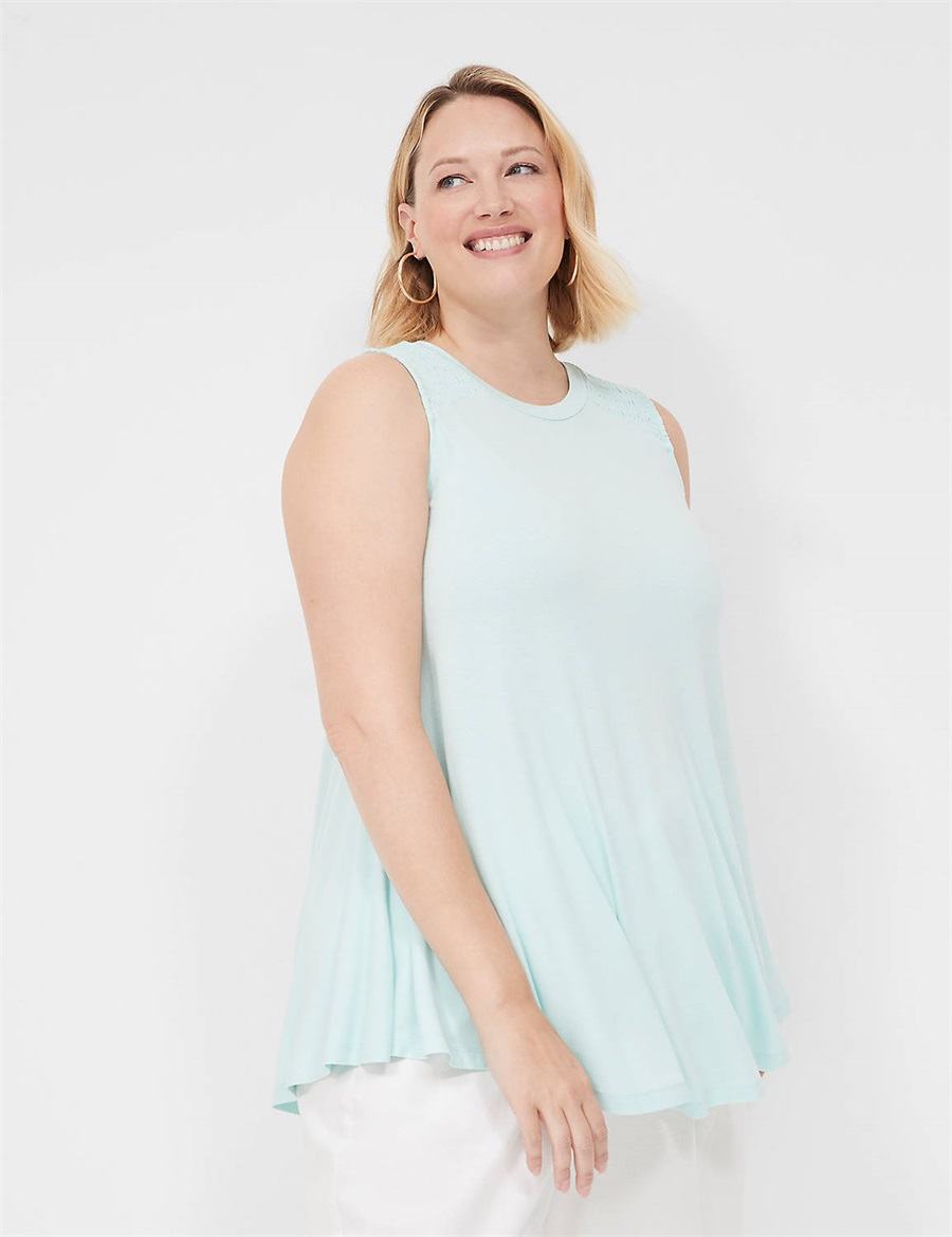 Lane Bryant Max Swing High-Neck Smocked-Shoulder Tunic Women T Shirts Blue | CPD319AY