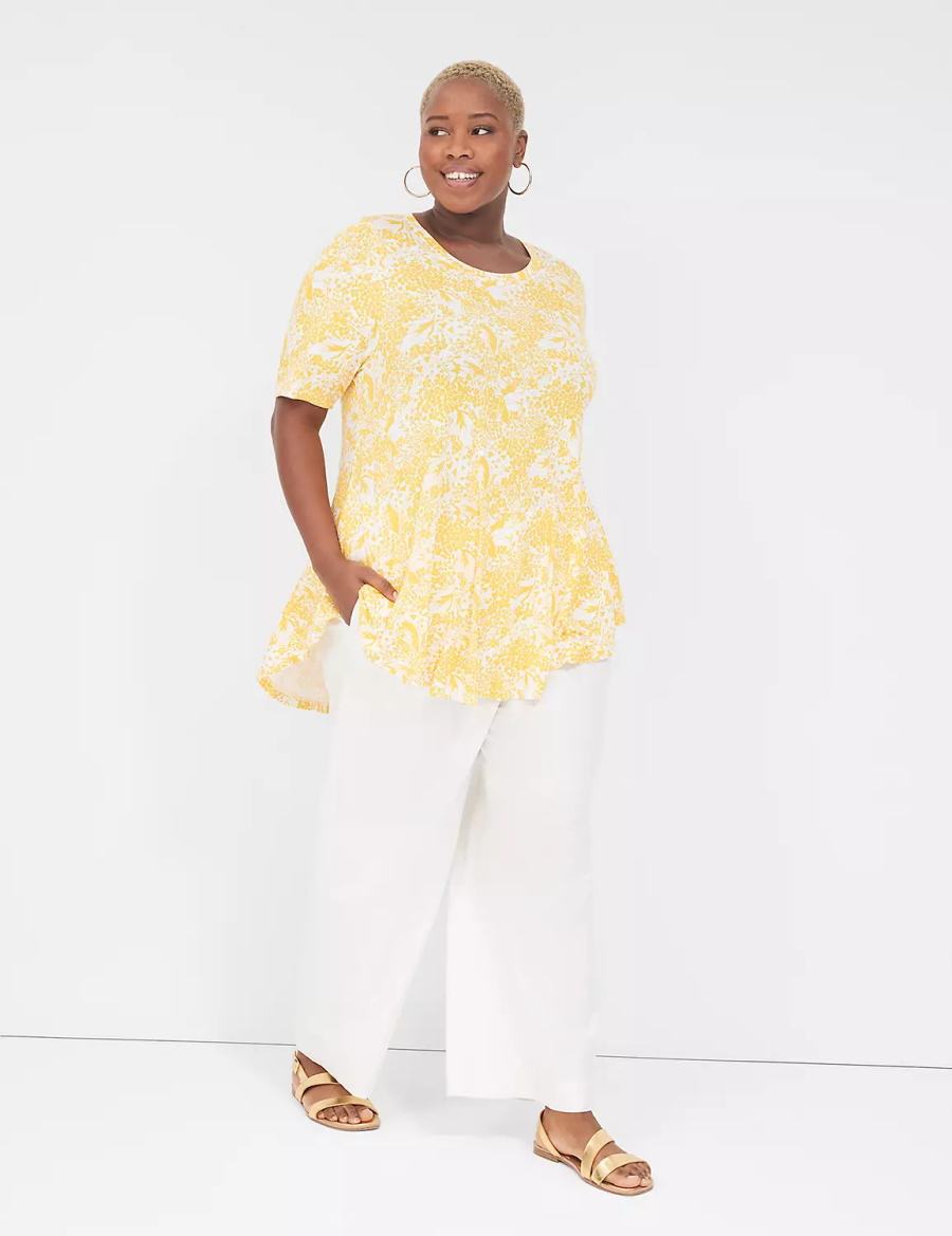 Lane Bryant Max Swing Perfect Sleeve Crew-Neck Tee Women T Shirts Yellow | KOK4875TE