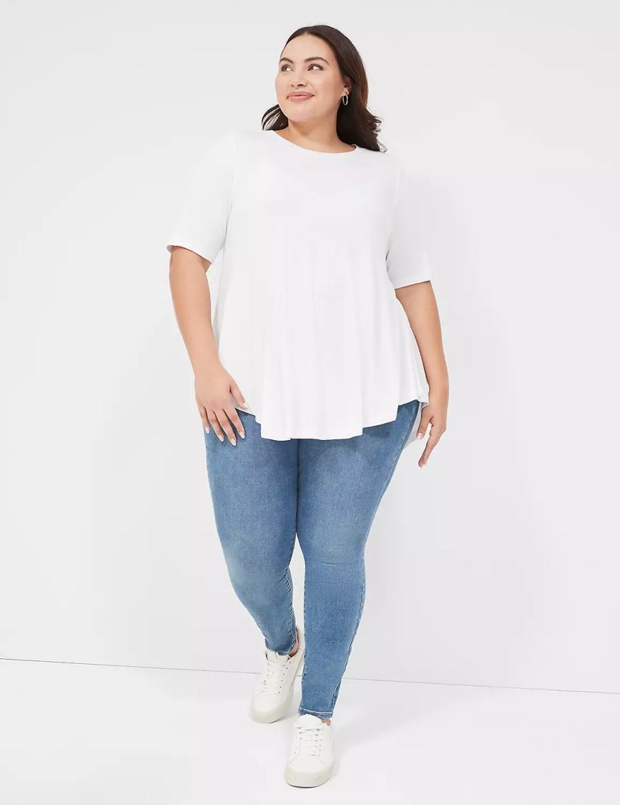 Lane Bryant Max Swing Perfect Sleeve Crew-Neck Tee Women T Shirts White | BFO1099HC