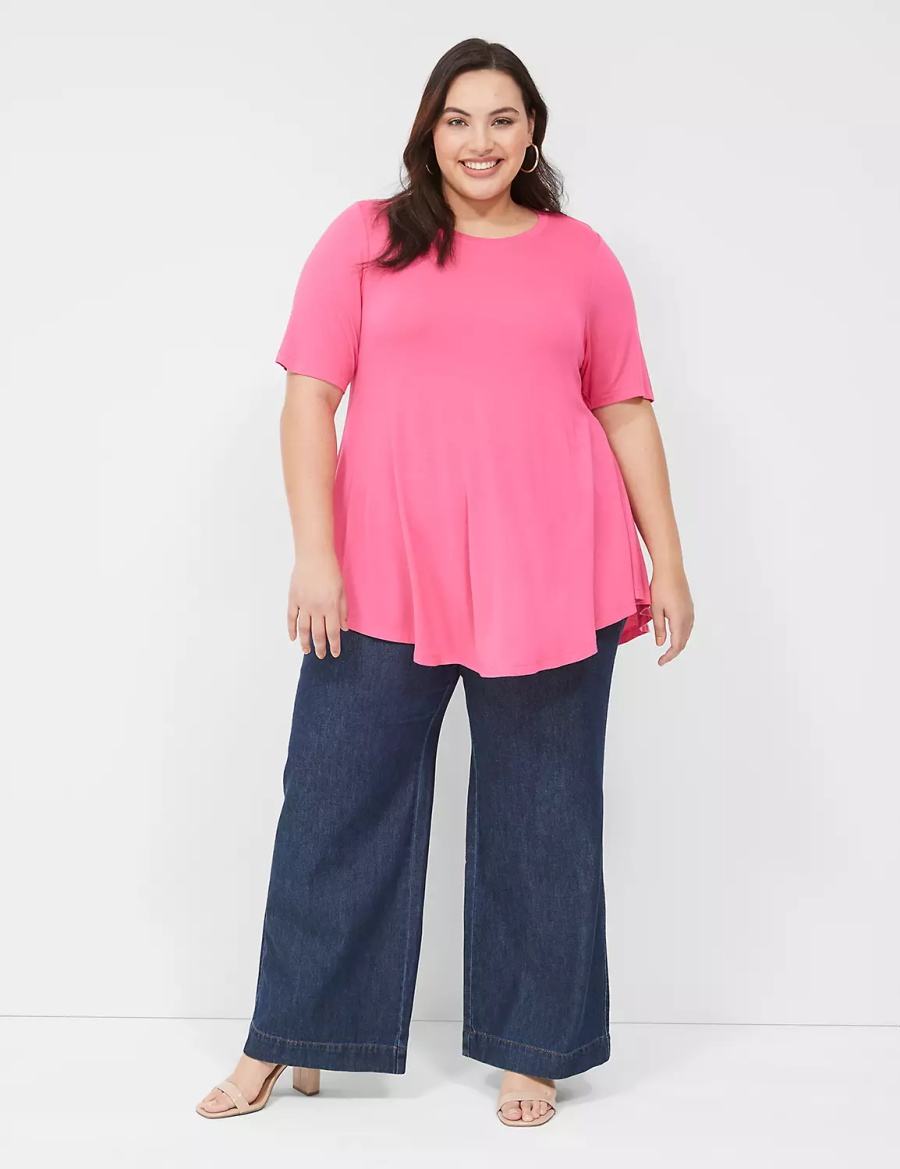 Lane Bryant Max Swing Perfect Sleeve Crew-Neck Tee Women T Shirts Pink | TBA7111UI