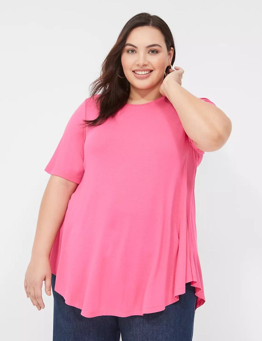 Lane Bryant Max Swing Perfect Sleeve Crew-Neck Tee Women T Shirts Pink | TBA7111UI