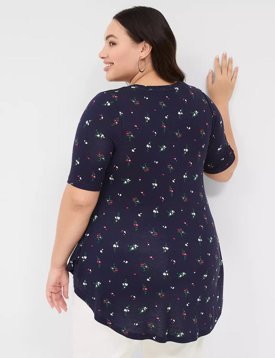 Lane Bryant Max Swing Perfect Sleeve Crew-Neck Tee Women T Shirts Navy Multicolor | JHF9624RA