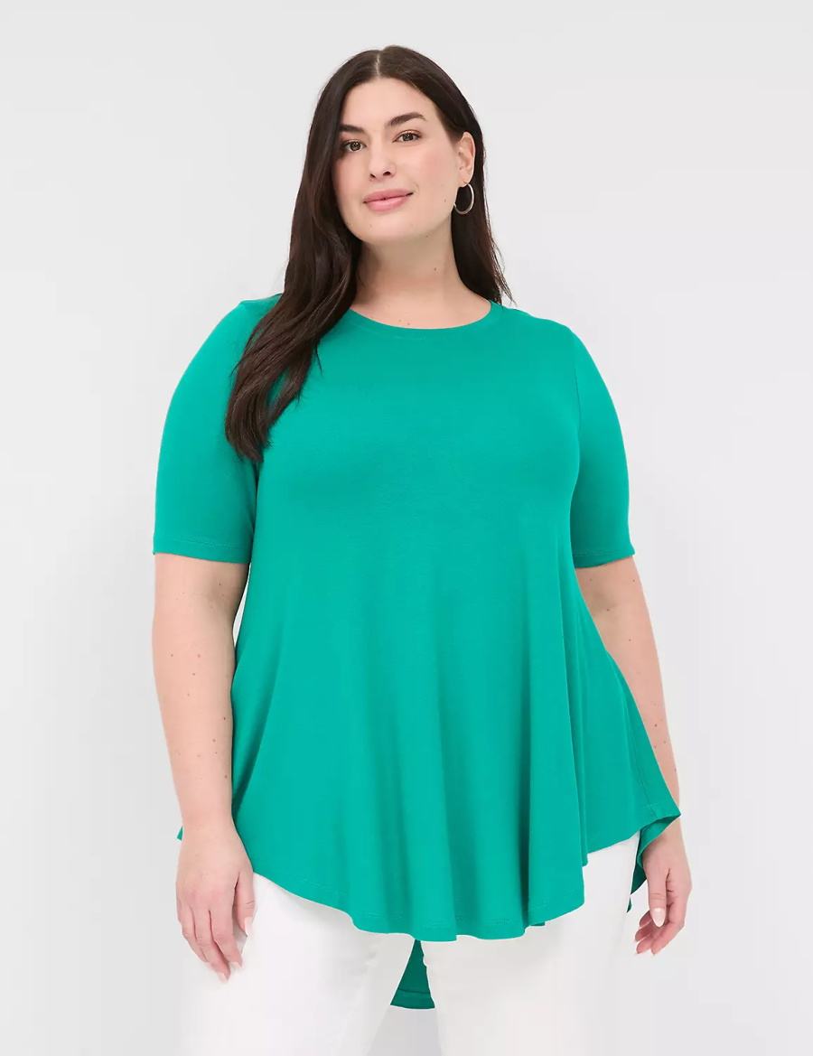 Lane Bryant Max Swing Perfect Sleeve Crew-Neck Tee Women T Shirts Light Turquoise | OJB3886HB