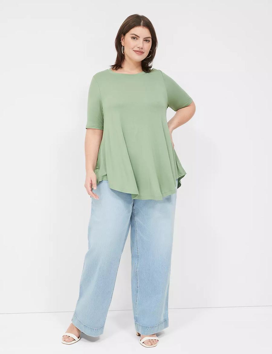 Lane Bryant Max Swing Perfect Sleeve Crew-Neck Tee Women T Shirts Light Green | ZYU1098NZ