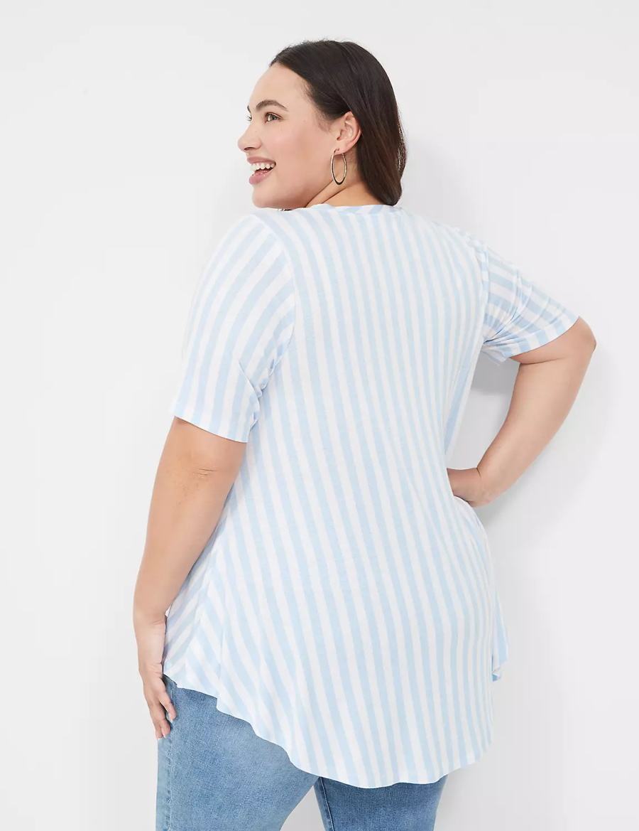 Lane Bryant Max Swing Perfect Sleeve Crew-Neck Tee Women T Shirts Light Blue Stripes | CIG4764NX