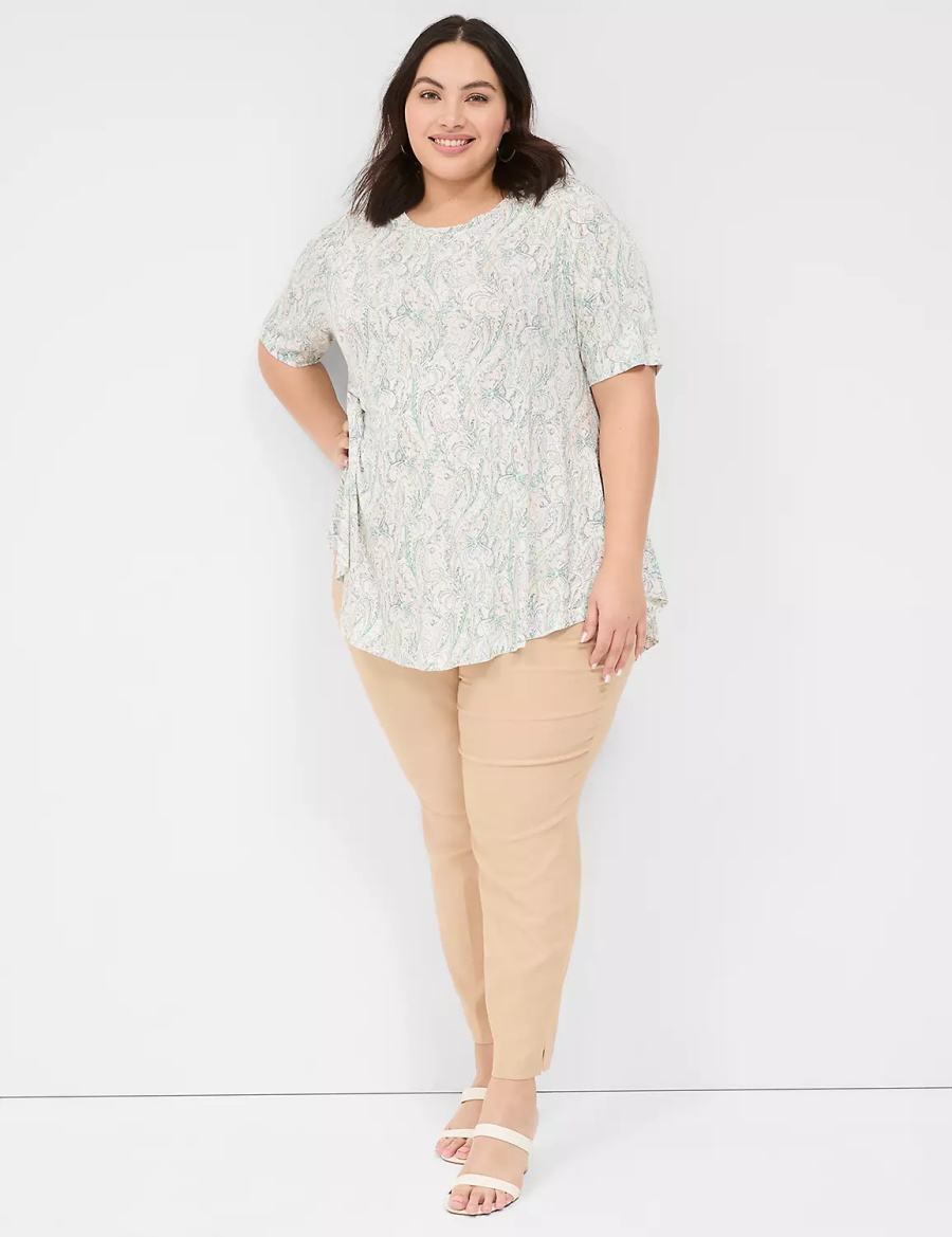 Lane Bryant Max Swing Perfect Sleeve Crew-Neck Tee Women T Shirts Cream Green | ASU3912HF