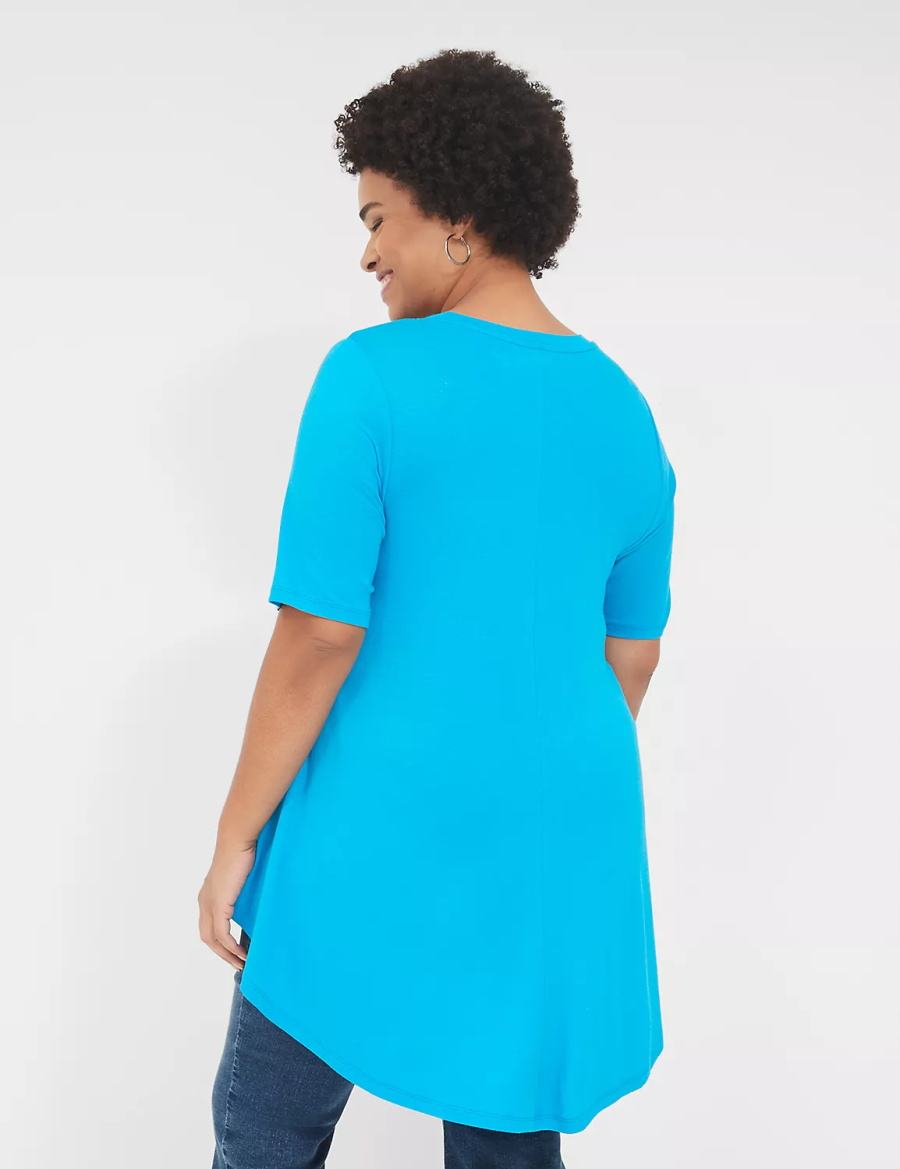 Lane Bryant Max Swing Perfect Sleeve Crew-Neck Tee Women T Shirts Blue | RWW971QS