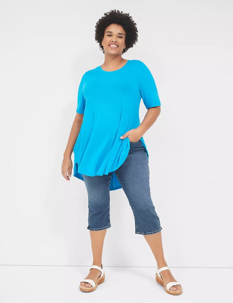 Lane Bryant Max Swing Perfect Sleeve Crew-Neck Tee Women T Shirts Blue | RWW971QS