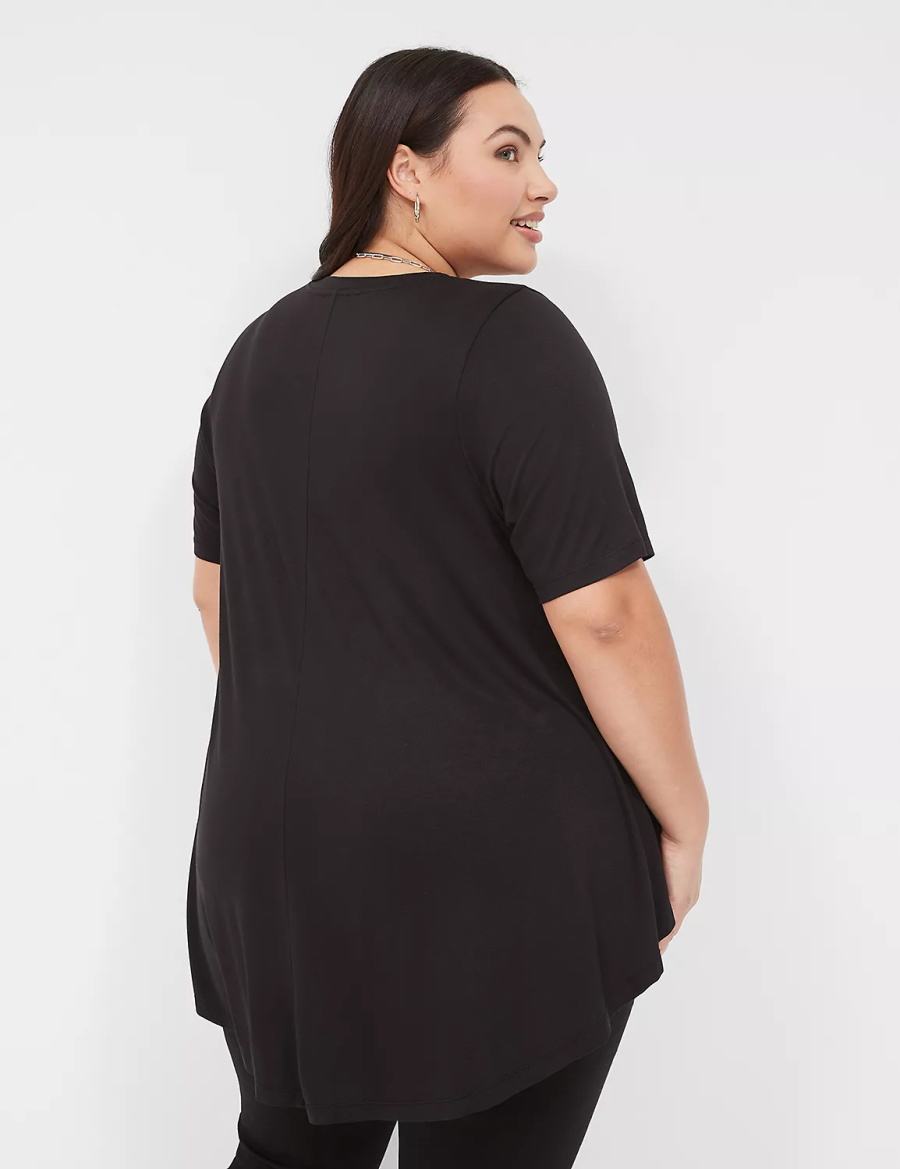 Lane Bryant Max Swing Perfect Sleeve Crew-Neck Tee Women T Shirts Black | QSQ9546OK