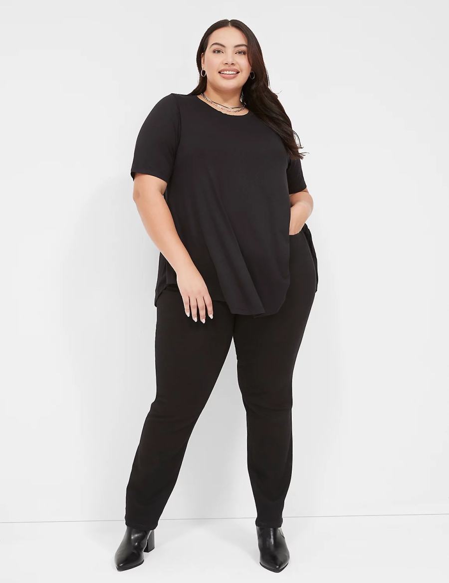 Lane Bryant Max Swing Perfect Sleeve Crew-Neck Tee Women T Shirts Black | QSQ9546OK