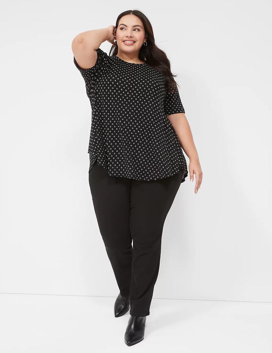 Lane Bryant Max Swing Perfect Sleeve Crew-Neck Tee Women T Shirts Black | RXX3034KR