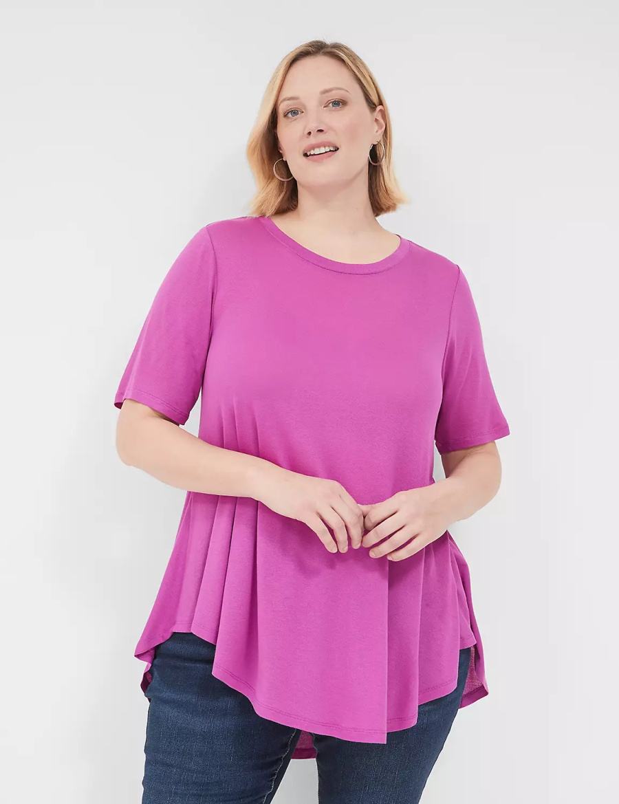 Lane Bryant Max Swing Perfect Sleeve Crew-Neck Tee Women T Shirts Purple | NQG1893EV