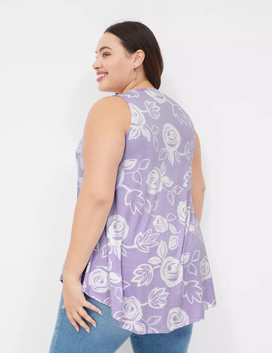 Lane Bryant Max Swing Sleeveless High-Neck Tunic Women T Shirts White Purple | HYN944OJ