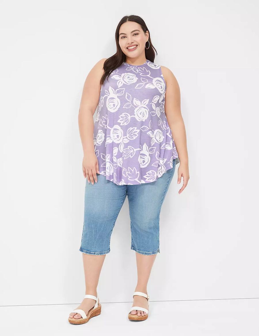 Lane Bryant Max Swing Sleeveless High-Neck Tunic Women T Shirts White Purple | HYN944OJ