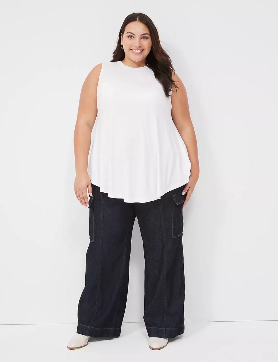 Lane Bryant Max Swing Sleeveless High-Neck Tunic Women T Shirts White | HUB4080XH