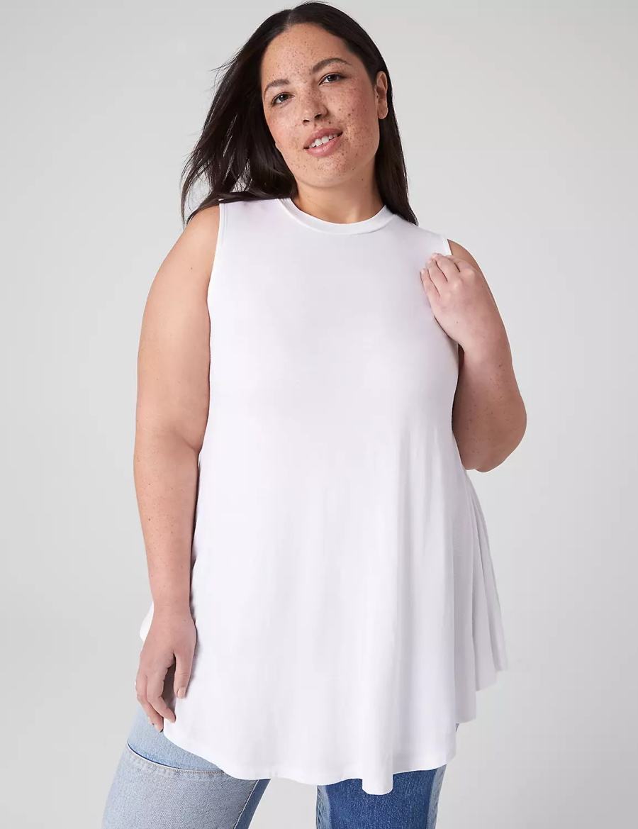 Lane Bryant Max Swing Sleeveless High-Neck Tunic Women T Shirts White | HUB4080XH