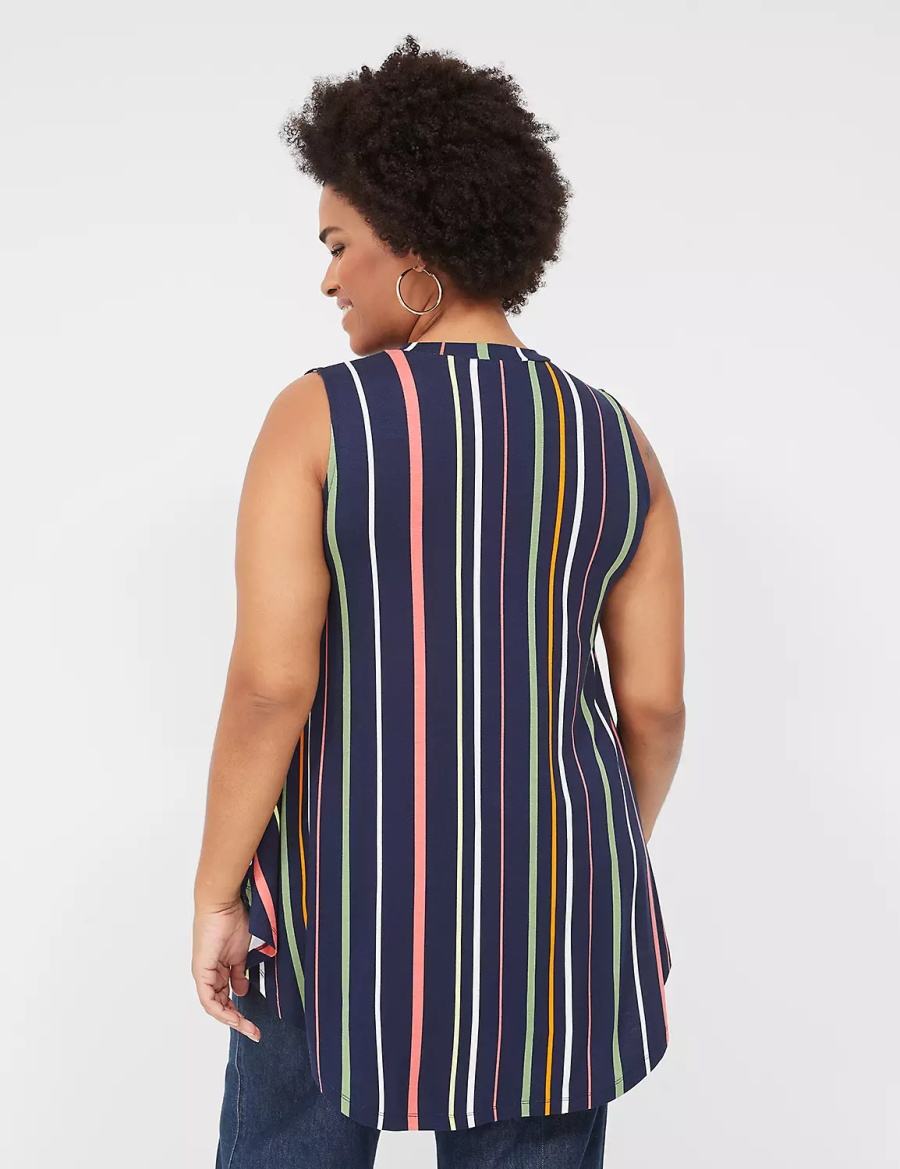 Lane Bryant Max Swing Sleeveless High-Neck Tunic Women T Shirts Navy Stripes | KSB8652VY