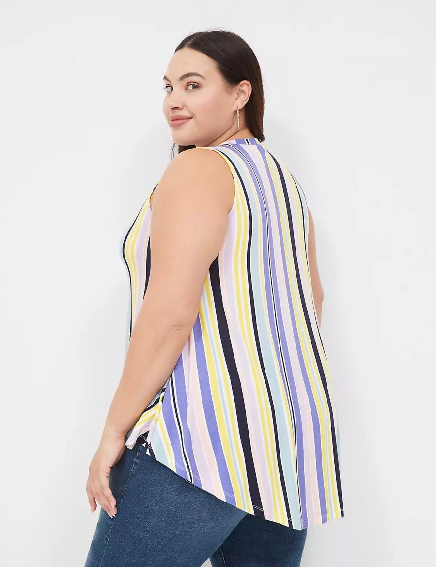 Lane Bryant Max Swing Sleeveless High-Neck Tunic Women T Shirts Purple Multicolor Stripes | ISX8314RA