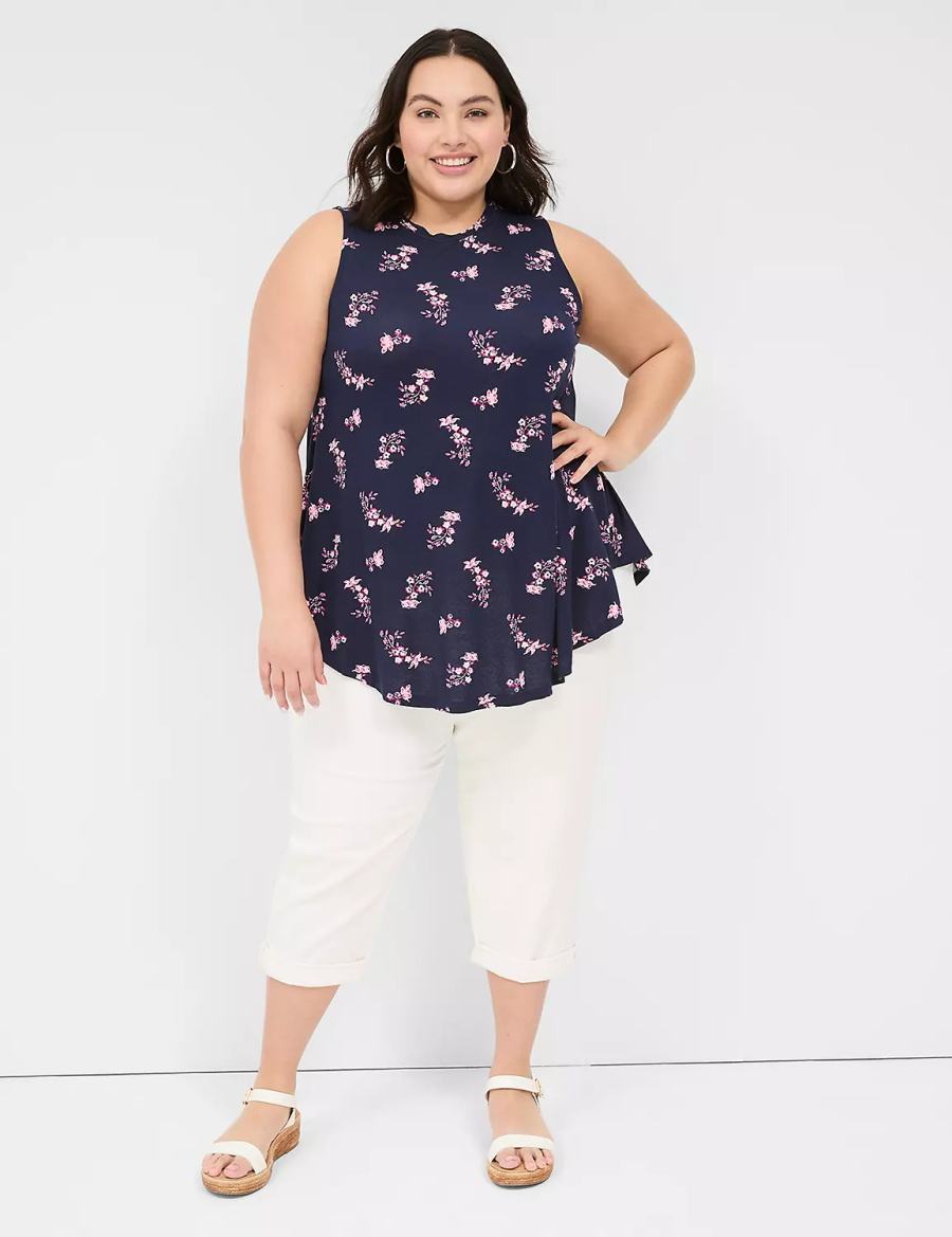 Lane Bryant Max Swing Sleeveless High-Neck Tunic Women T Shirts Pink Navy | ZIH2827DF