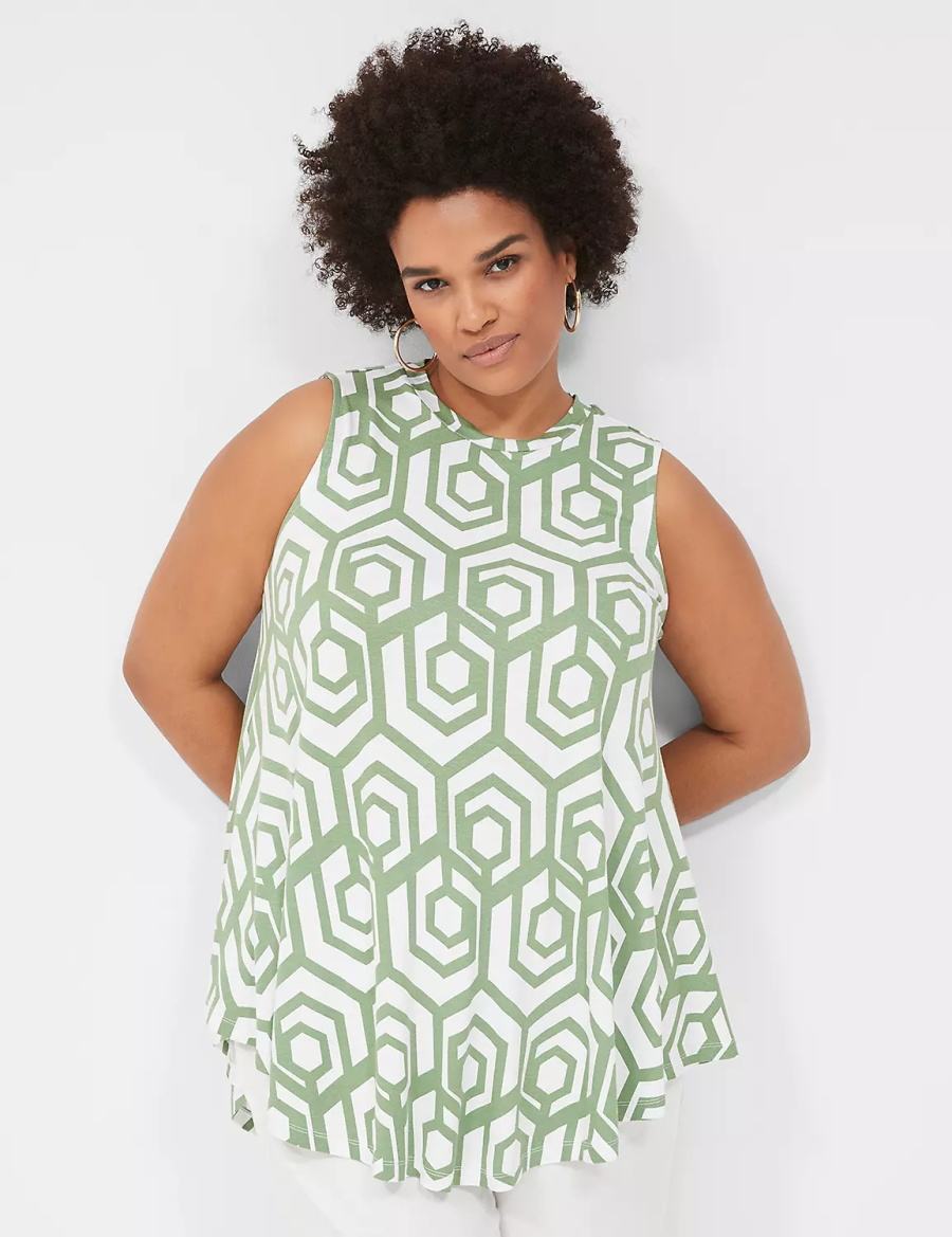 Lane Bryant Max Swing Sleeveless High-Neck Tunic Women T Shirts Green | VNL6563SJ