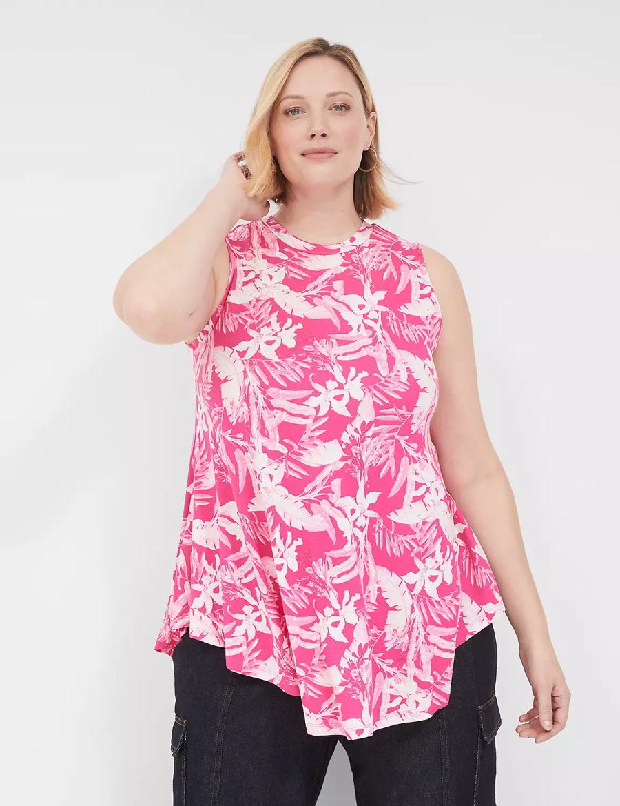 Lane Bryant Max Swing Sleeveless High-Neck Tunic Women T Shirts Pink White | HFG6674DO