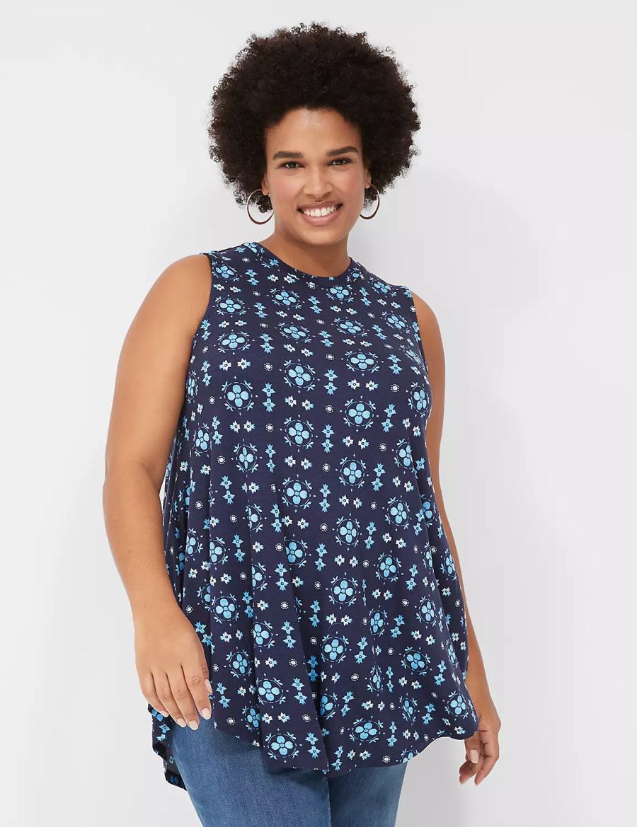 Lane Bryant Max Swing Sleeveless High-Neck Tunic Women T Shirts Dark Blue | UVC5214RW