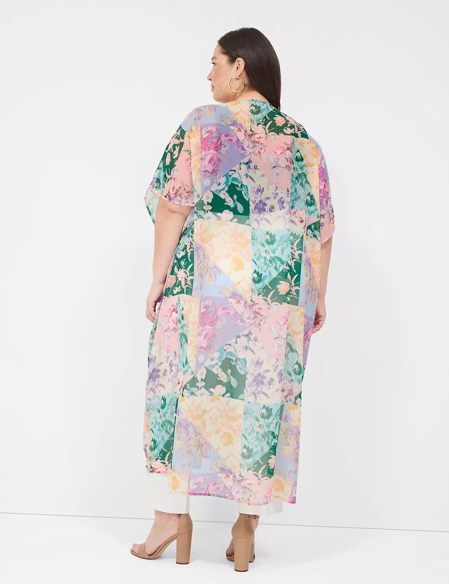 Lane Bryant Maxi Open-Front Overpiece Women Robe Green Multicolor | VQQ10049EP