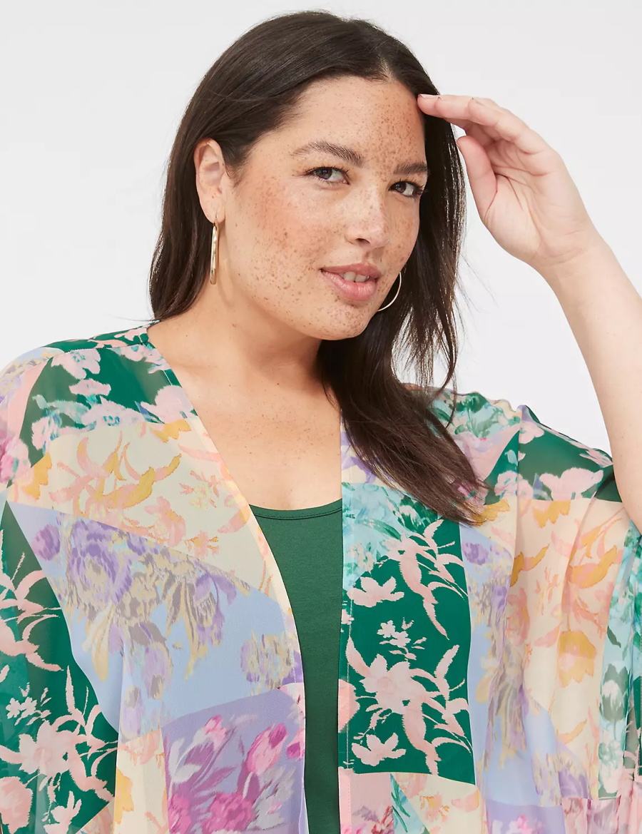 Lane Bryant Maxi Open-Front Overpiece Women Robe Green Multicolor | VQQ10049EP