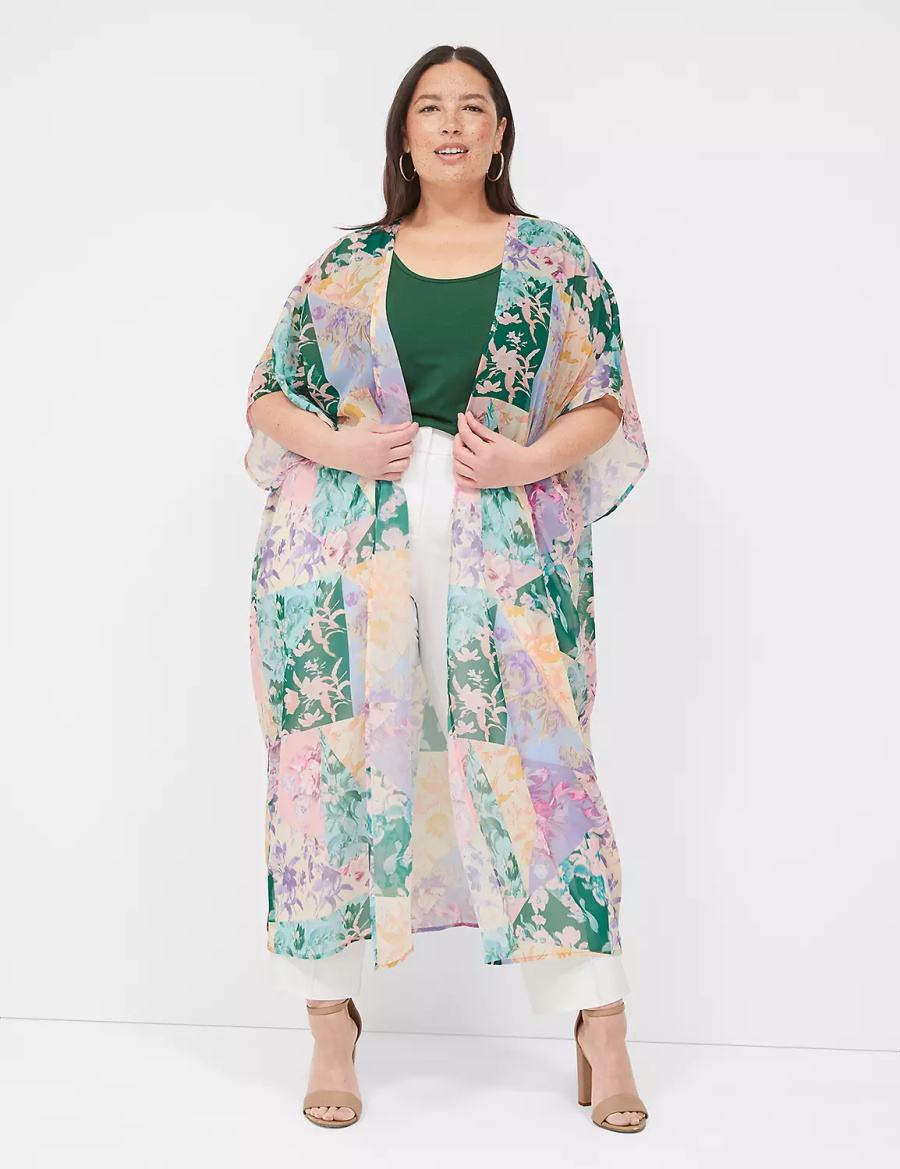 Lane Bryant Maxi Open-Front Overpiece Women Robe Green Multicolor | VQQ10049EP